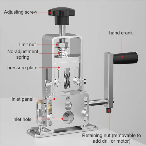 Top Tier Manual Wire Stripper And Peeler For 1 To 25 Mm Cables showing adjusting screw and hand crank features.