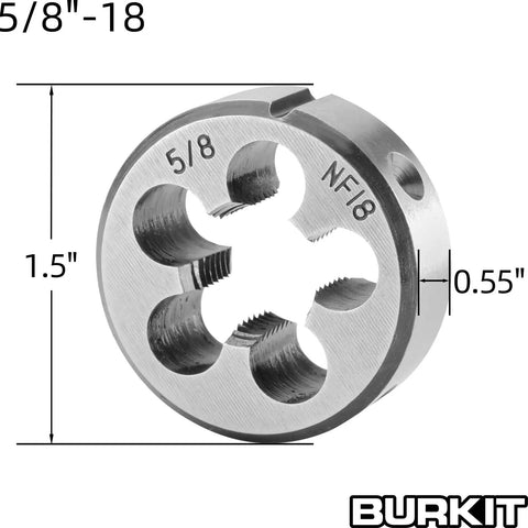 Five Eighth 18 UNF Tap And Die Set Right Hand Machine Thread Tap And Round Die With Straight Fluted Design chrome round die