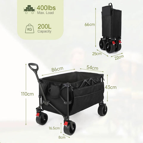 Collapsible Utility Wagon With Extra Deep Seven Cubic Feet Of Space 400 Pound Capacity Heavy Duty Foldable Beach Cart
