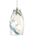 Turbulence Mini Pendant Light In Satin Nickel With Aqua Opal Swirl Glass, 1 Light Sleek Hardwired Modern Contemporary Ceiling Fixture