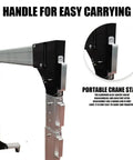 Fully Adjustable Aluminum Gantry Crane With Portable Hoist System showing handle for easy carrying and lightweight aluminum frame.