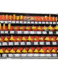 Heavy Duty 50 Piece Router Bit Set With 1/4 Inch Shank And Carbide Blades displayed in a storage case, featuring various shapes and sizes for woodworking.