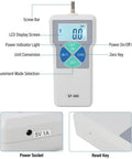 SF 500 500N Digital Force Tester Push And Pull Dynamometer With 100 240V Power High Precision Sensor Fast Readouts And Long Battery Life Ideal Workhorse For Lab And Shop Testing, front view with LCD and buttons