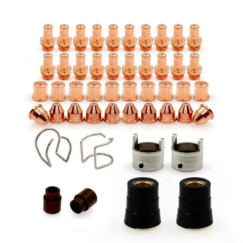 Heavy Duty 48 Pieces Plasma Cutter Consumables Kit For Eastwood Versa 60A Systems featuring multiple copper electrodes and nozzles.