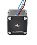 NEMA 14 bipolar stepper motor, black housing with multicolor wires and centered shaft.