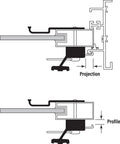 Technical drawing of Non Keyed Diecast Sliding Glass Door Handle Set showing projection and profile views with dimensions.