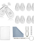 Gripping Silicone Air Bag Eyeglass Nose Pads Replacement Kit With 3 In 1 Mini Screwdriver Tweezer And Microfiber Cloth set with clear pads and tools.