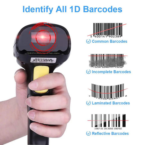 Wireless Laser Barcode Scanner Reader For Library Books Warehouse Inventory And Retail Store USB 2.4G Cordless Handheld Scanner With USB Charging Cable Fast Easy Scan For Books Packages Stock And Checkout