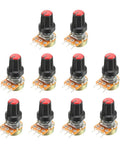 Set Of 10 20K Ohm Variable Resistors Potentiometer With Knob For Audio Volume Control, Single Turn Rotary Carbon Film