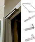 No Sweat 180 Degree Folding Door Hardware Heavy Duty Wall Hugger Pivot Hinge Kit showing stainless steel components and installation.