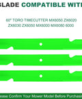High Lift Lawn Mower Blades 3 Pack For 60 Inch Decks Fits Bad Boy Exmark Gravely Hustler Toro Titan Timecutter ZT60 CZT60 Elite 60 Inch Mowers For Home Use