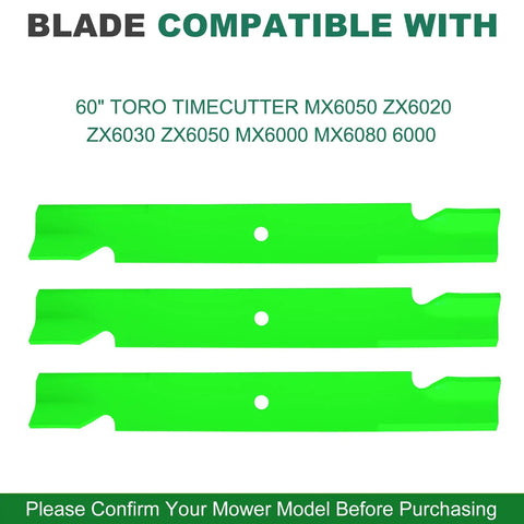 High Lift Lawn Mower Blades 3 Pack For 60 Inch Decks Fits Bad Boy Exmark Gravely Hustler Toro Titan Timecutter ZT60 CZT60 Elite 60 Inch Mowers For Home Use