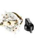 Dope Band Channel Rotary Switch With 2 Poles And 3 Throws, single deck style, plastic knob, 10mm mount, 6mm shaft shown