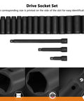 Dope 18 Piece Cr V Steel Deep Socket Set With 10 To 24mm Metric Sockets Plus Extension Rods Prograde Impact Kit Anti Round Hex Design Perfect For Auto Pros And Gear Heads Needing Reliable Hardware Grip, 10-24mm sockets shown