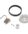 DIY Electric Skateboard Synchronous Gear And Belt Kit with screws, aluminum pulleys, and belt for 5065 and 5055 motors.