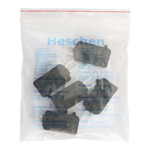 Rock Solid Heavy Duty Spdt Micro Switch With A Rugged Pin Plunger Actuator And Crisp Snap Action 16Amp 125 250Vac Straight Up Quick Connect Terminals 5 Pack in a clear bag.