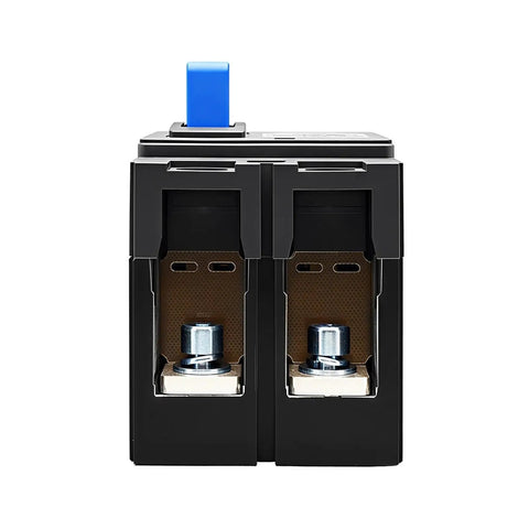 Moulded Case Circuit Breaker Workhorse With Overload Protection And Quick Short Circuit Cutoff Keeps Your Electrical Load Safe And Running Smooth Heavy Duty Industrial Grade Breaker Ready For Real World Use. 2P AC400V MCCB with blue handle, front view