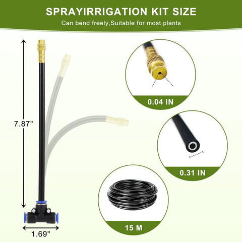Fifty Foot Automatic Drip Irrigation Kit With Tool Free Quick Connectors Fifteen Copper Atomizing Nozzles And 360 Degree Bendable Spray