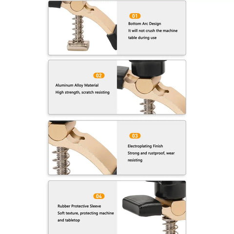 GOTOTOP 2 Pcs Compact T Track Hold Down Clamp For 3018 Cnc Router showing aluminum alloy material and rubber protective sleeve details.