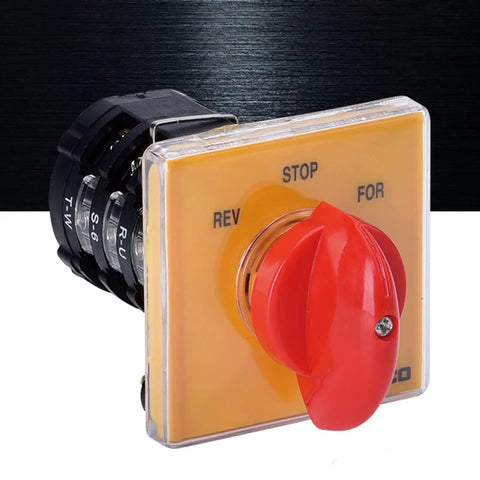 Three Phase Milling Machine Speed Control Switch with Forward and Reverse, yellow/black, durable metal/plastic, front view