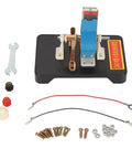 Super Chill DIY DC Electric Motor Model Kit With Included Hand Tools For Teens To Flex STEM Skills And Knock Out Cool Physics Projects At Home Without Soldering Hassles Or Tech Expertise Today on black base with copper and wires.