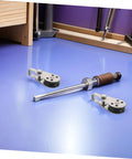 Heavy Duty Stainless Steel Sailing Pulley Blocks 4 Pack For Rope And Cable Systems with tool on blue background