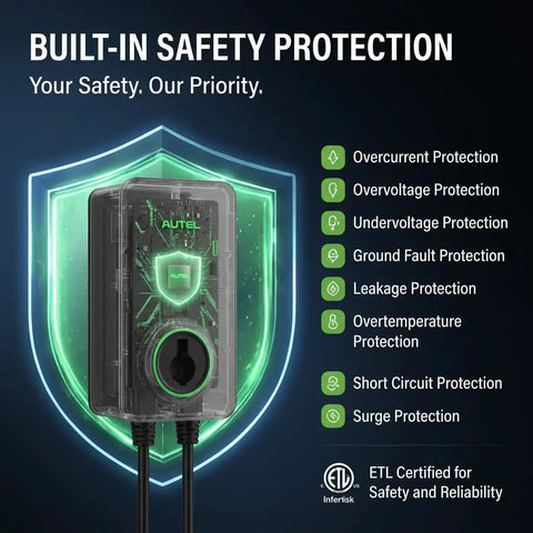Top Shelf Level Two EV Charger Up To Forty Amps 240 Volt with safety features, designed for reliable indoor and outdoor use.