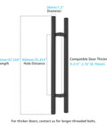 Offset Push Pull Door Handle 1200mm 48 Inches Double Sided Ladder Style 304 Stainless Steel Matte Black Finish Built To Last Rugged And Rustproof With Comfortable Ergonomic Grip For Indoor Or Outdoor Doors. 1200mm length, 900mm hole distance, 38mm diameter.