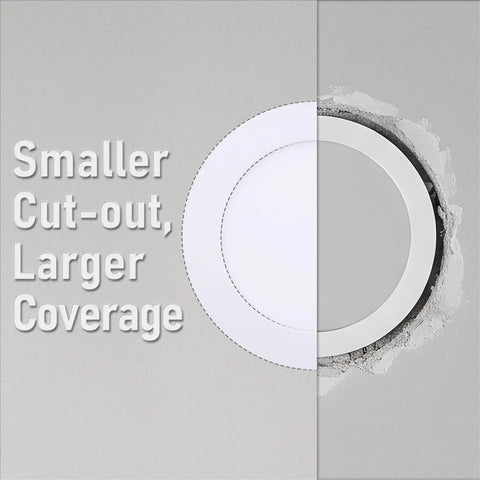 12 Pack 6 Inch Ultra Thin LED Recessed Downlights With Junction Box, CRI90, Aluminum Construction, smaller cut-out detail