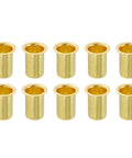 Brass compression sleeves for 9mm ID tubing; front view, set of 10.