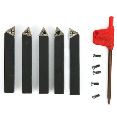 FLEXMAN 5-piece indexable turning tool set with 3/8in cemented carbide inserts; includes red handle tool and screws