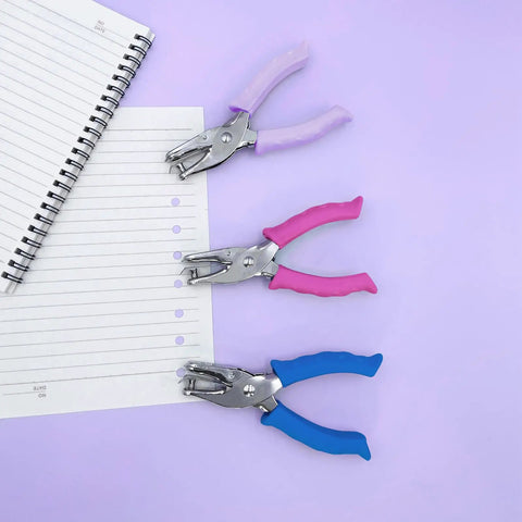 One Hole Puncher For Paper Crafts With Purple Soft Grip Handle Three Pack Handheld Circle Punch For Home Office Classroom Use Kid Friendly