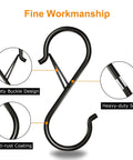 Eight Pack Three Point Five Inch Heavy Duty S Hooks With Safety Buckle Rust Proof Coated Metal Hanging Hooks close-up view