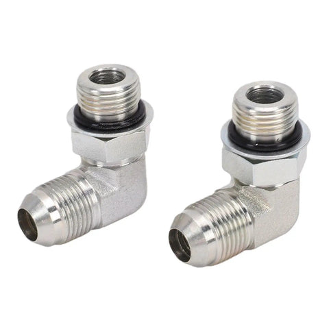 3/8 Inch Male Flare To Or 90 Degree Industrial Hose Fitting For Tractor And Factory Press Links Flared Tubing To Orbital Rod Ends With Secure 6000 Psi Seal Meeting Sae J514 J1926 Standards, zinc-plated steel
