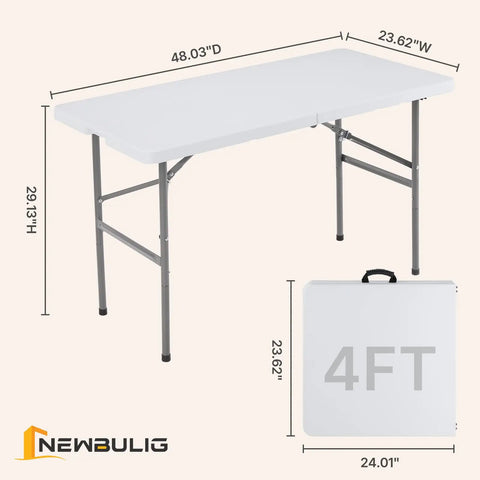4 Ft Folding Picnic Table Portable And Lightweight For Camping Picnics Beach Days Tailgating Dining And Parties Indoor Outdoor Use With Carrying Handle And Easy Fold For Quick Storage In Car Trunk Or Closet, shown with dimensions.