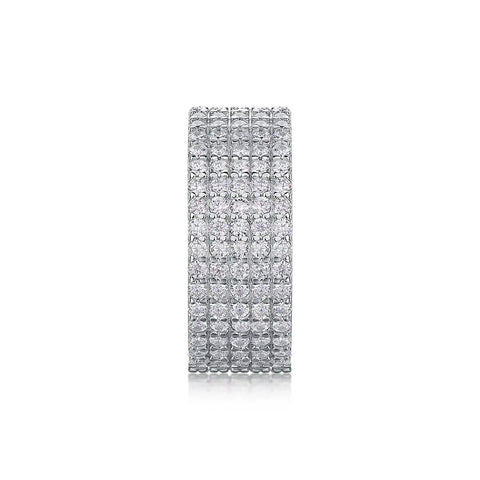 Fresh Drip Platinum Plated Moissanite Grid Engagement Ring Featuring A Smooth Wide Band And Lab Grown Diamond Sparkle Set In Solid Certified 925 Sterling Silver Ring For Her.