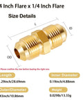 1/4 Inch Male Flare To 1/4 Inch Male Flare Brass Gas Adapter Union Coupler Pipe Fitting Set with size details