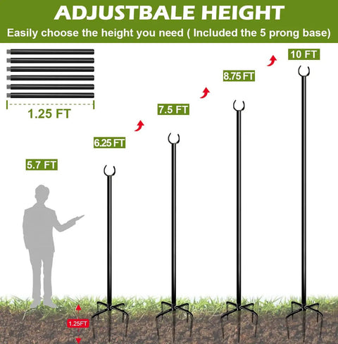 Outdoor String Light Pole 10 Foot Heavy Duty Hanging Light Stand For Garden Yard Lawn Patio Christmas Weddings And Parties Weather Resistant Ground Stake With 5 Prong Base 1 Pack