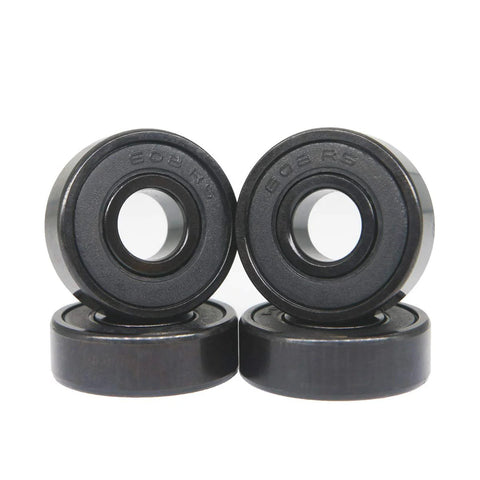 Black 608RS hybrid ceramic bearings, pack of 4 (front view) for longboards, skateboards, inline skates.