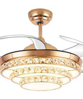 42 Inch Crystal Chandelier Ceiling Fan With Invisible Blades And Wall Control Featuring Slick Airflow And Top Shelf Led Illumination Offering Three Color Tint Options For A Gold Room Refresh, showing gold housing and retractable blades.