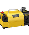 Badass Heavy Duty Angle Drill Bit Sharpener For 3 To 26 Millimeter Twist Bits With 95 To 135 Degree Grinding Angle And Smooth Hss Carbide Compatible DC Motor System For Tough Shop Grind Jobs in yellow with adjustable settings.