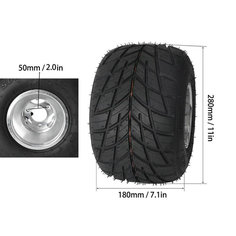 Tubeless rain tire for Rear Axle For Go Kart 32 Inch 810mm Powersports Axle, 180mm width, detailed measurements shown