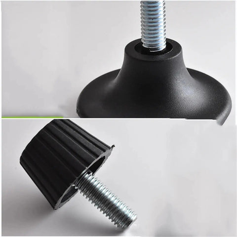 Close-up of Adjustable Threaded Chair Feet Floor Protectors 50 Pack with silent damping no slip base for uneven floors.