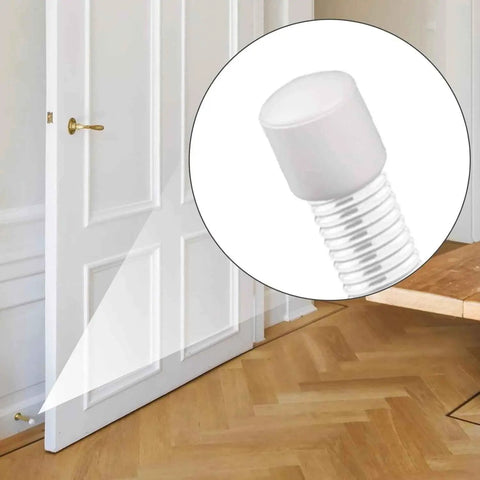 Image of a white door with a close-up of 10Pcs White Door Stopper Rubber Tip Replacements 0.39 inch diameter installed on a stopper.