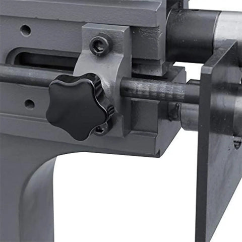 Detail of the adjustable mechanism on the Badass Heavy Duty Electric Bead Roller And Sheet Metal Crimper With 8 Inch Throat Depth.
