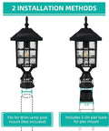 Solar Lamp Post Light Outdoor Matte Black Waterproof With 3.5 Inch Pier Mount Base installation methods illustration