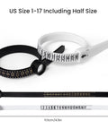 Image of Pro Grade Ring Sizer Tool Set For Jewelry Making, black and white strip ring gauge showing US sizes 1-17.