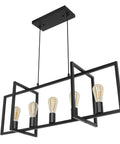 Modern Farmhouse Kitchen Island Chandelier with Industrial Matte Black Finish Open Geometric Frame 5 Light Island Light Fixture