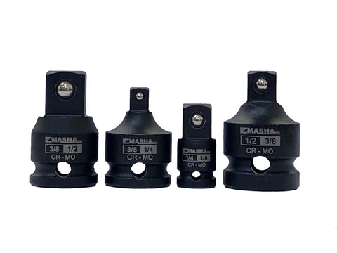 Badass Four Piece Impact Socket Adapter Reducer Set Lets You Convert Between Quarter Three Eighth And Half Inch Drives With Super Tough Drop Forged Chrome Moly Steel Built For Heavy Duty Use