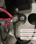 Heavy Duty 2 Pack 3/8 Inch 12V Battery Junction Post Block For Cars And Trucks Hella Tough Power Ground Terminal Distribution Busbar Rust Proof Steel Studs Upgrade Your Ride Today, installed with wires.